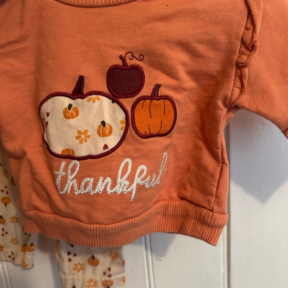 Chick Pea 0/3m Orange Thankful pumpkin 2pc matching sweater Outfit set - Picture 3 of 4
